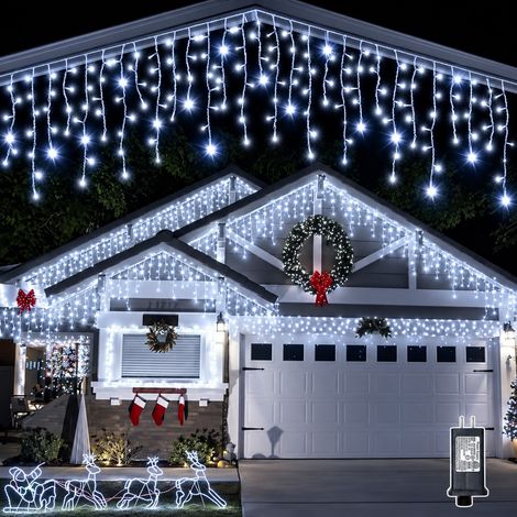Tenda Luminosa Stalattite 12 Metri 320 LED Bianco Freddo Fisso e Flash Scintillante IP44 Prolungabile per Esterno Balconi Terrazzi Natale (1/5)