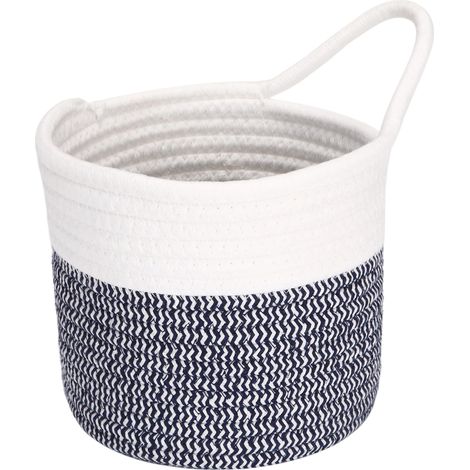Paniers suspendus en corde de coton, petit panier de rangement tissé de 17 cm, sac à vélo, jardinière en tissu, pot, organisateur mural pour clés, portefeuilles, lunettes de soleil, Bleu (1/5)