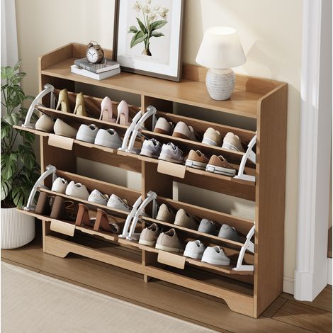 Zapatero con 4 abatibles, frontal 3D, 105 x 24 x 90 cm, natural DESVIAE (1/5)