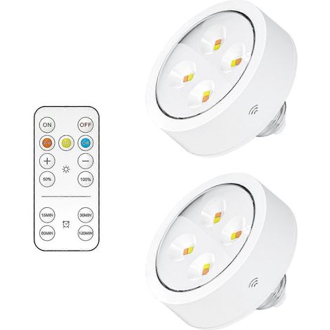 Ampoules à piles avec télécommande, spots LED ronds à piles avec culot E26, ampoule sans fil à piles AA pour applique murale non électrique (1/5)