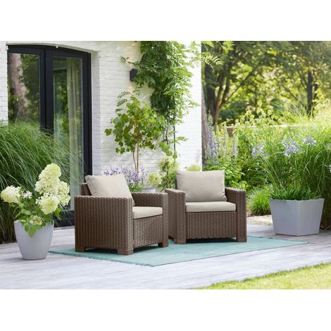 Dmora - Juego de 2 sillones de exterior Miramichi, Sillón para jardín, Asiento de exterior, Butaca para terraza, 83x68 h72 cm, Tórtola (1/5)