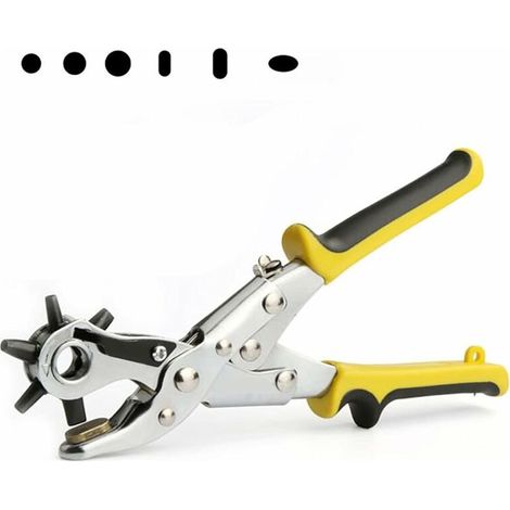 Lochzange für Leder, mit Kupferbasis, im Revolverstil, für Gürtel, Stoff, Leder, Karton, PVC, 6 Lochgrößen: 3,5 mm, 4 mm, 4,5 mm, 7 × 3 mm, 8 × 3,5 mm, 6 × 4,5 mm (1/5)