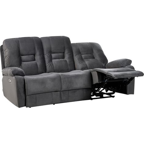 Sofá reclinable moderno de terciopelo eléctrico acolchado 3 plazas gris oscuro Bergen (1/5)