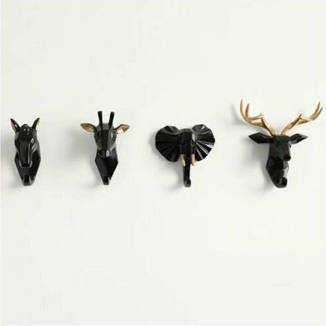 4-piece coat hook set, animal-shaped coat rack, key holder, wall shelf (black) (1/5)