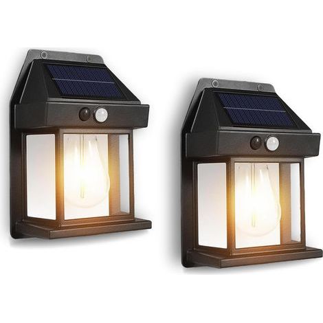 Outdoor Solar Lights, 2 Pack IP65 Waterproof Wall Lanterns with Motion Sensor & 3 Modes, 1200mAh Battery - Solar Security Lighting for Garden, Patio, Porch (Warm White) (1/5)