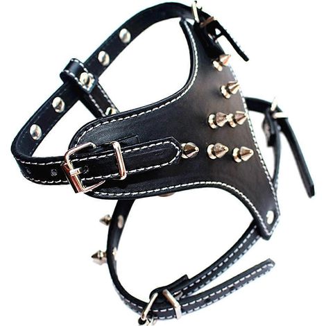 Harnais-gilet en cuir clouté à pointes pour chiots de petites races, noir (1/5)