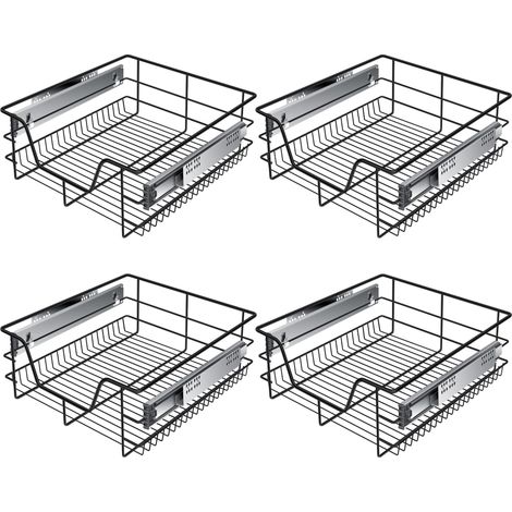 KESSER® Cajón telescópico cajón de cocina armario de cocina cesta extraíble armario extraíble cajón de extracción total  4x 50cm - Negro