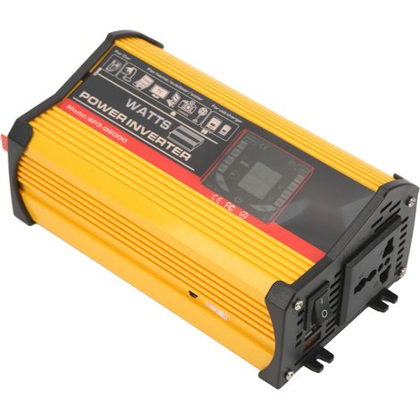 Convertisseur de puissance à onde sinusoïdale modifiée 12 V vers 220 V avec écran LCD et double sortie USB pour camping-car et camion (jaune) (1/5)