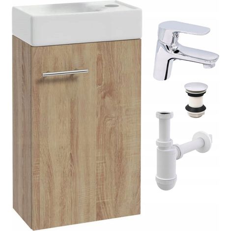 Wandhängender Waschtisch mit Waschbecken – 40 x 21 cm – Sonoma-Eiche – Chromdetails