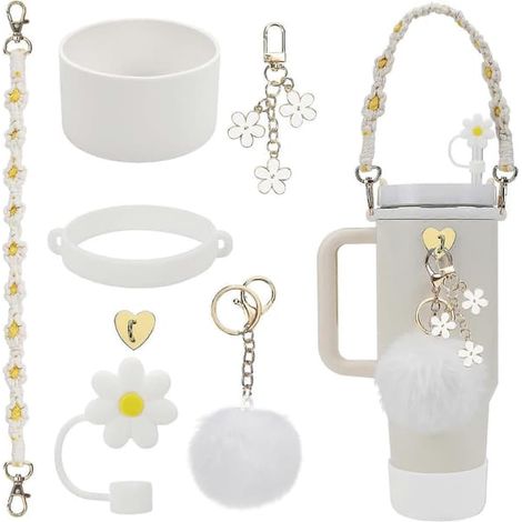 Ensemble d'accessoires pour tasse : poignée pour bouteille d'eau, couvercle en silicone et breloques pour tasse de 1,2 L (40 oz). (1/5)