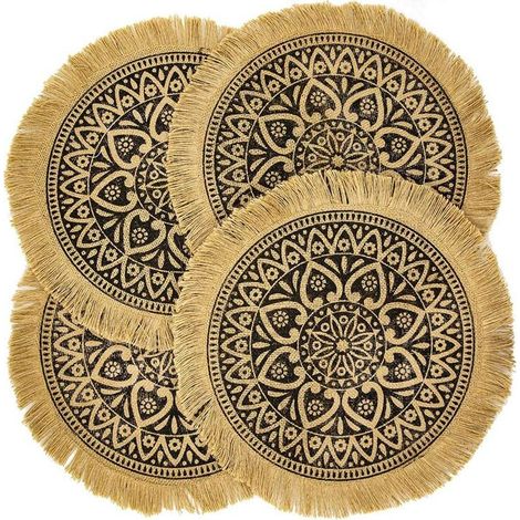 Table à manger Marron Tassel A CAPASIN Lot de 4 sets de table ronds bohèmes marron pour salle à manger moderne Dner beige tressé Table et chemin de cercle d'automne Tapis de cuisine pour place blanch (1/5)