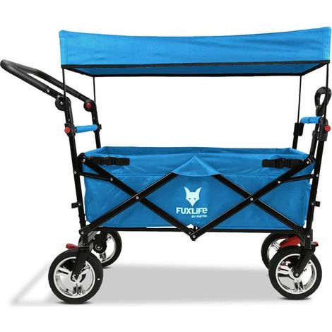 FUXLIFE by FUXTEC CT-700 Bollerwagen Carrello Pieghevole capacità 75 kg - richiudibile compatto - 2 posti con freno di stazionamento - Azzurro