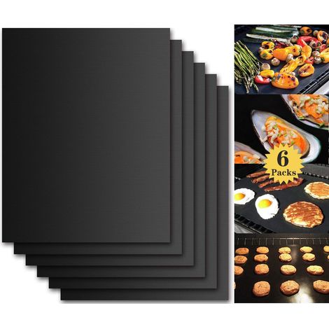 Barbecue Baking Mat - Téflon Mat - Grill Matt - BBQ Mat - réutilisable et non adhésif - 6 pièces - Lave-vaisselle résistant - noir (1/5)