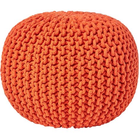 HOMESCAPES Pouf en tricot rond Orange