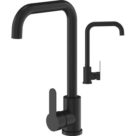 ROBINET DE CUISINE POUR ÉVIER NOIR ROBINET HAUT ACIER ARRONDI (1/5)