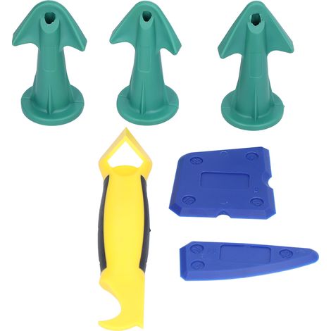 Kit de 10 outils pour mastic, nettoyage et retrait de colle à joint, comprenant un grattoir, une plaque de raclage et des embouts. (1/5)