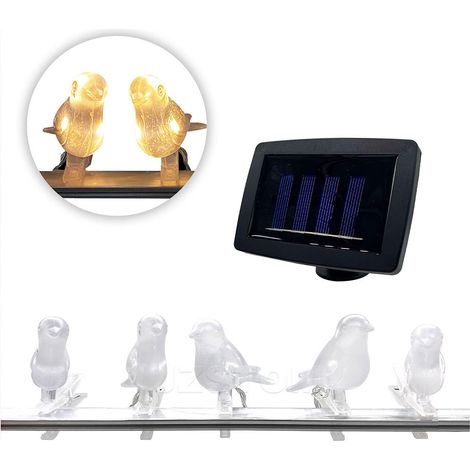 Guirlande lumineuse solaire LED en forme d'oiseaux - Décoration de jardin champêtre, éclairage d'ambiance pour arbres extérieurs (1/5)