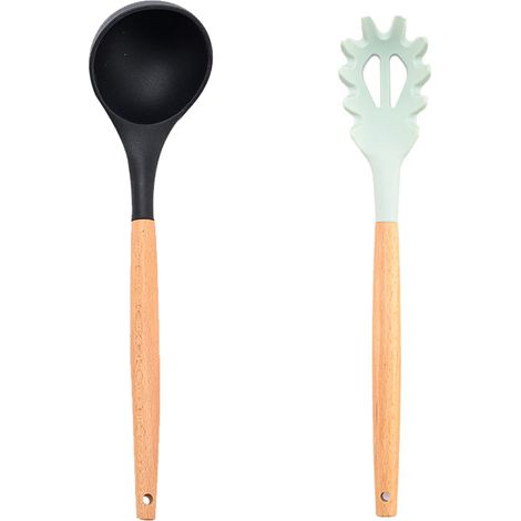 Ustensile De Cuisine En Silicone - Manche En Bois - Résistant À La Chaleur - Sans BPA - Pour Cuisinière Antiadhésive - Lot De 2 Pièces (1/5)