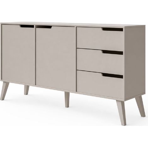 Credenza Madia Mobile Contenitore Con 2 Ante E 3 Cassetti In Melaminico Stile Minimal Nordico Ideale Per Soggiorno Sala Da Pranzo Ingresso Salotto Zona Living 160x40x80 Cm Cashmere (1/5)