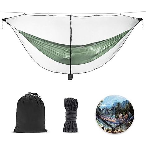 Hamac de camping 330 x 150 cm, moustiquaire ultra-légère portable, fermeture éclair double face pour randonnée et camping (sans hamac, noir)
