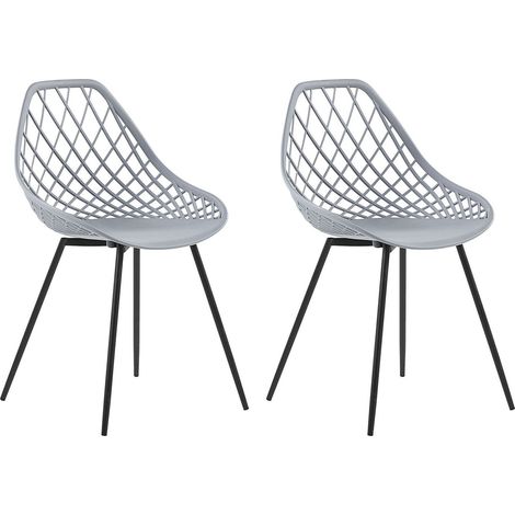 Set di 2 Sedie da Pranzo Seduta Sintetica Grigia Gambe in Metallo Nero Canton