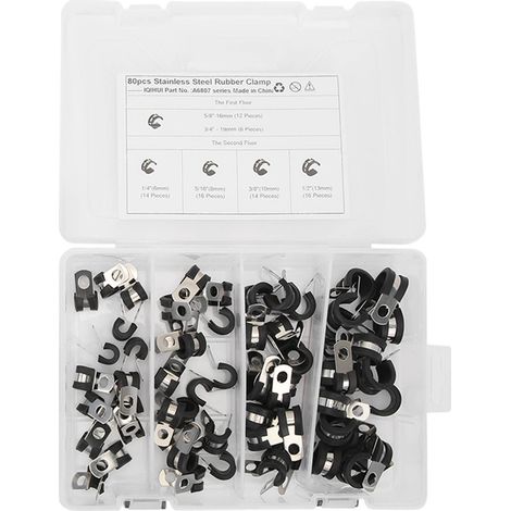 Lot de 80 colliers de serrage pour câbles (1/4 po, 5/16 po, 3/8 po, 1/2 po, 5/8 po, 3/4 po) supports pour tuyaux et conduites de carburant. (1/5)