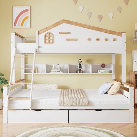 Letto a castello per bambini 90x200 e 140x200 cm in legno bianco FloraGrace (1/5)