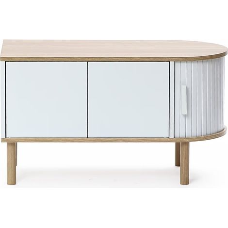 Couchtisch aus Holz in Grau-Weiß mit 2 Türen – skandinavisch/minimalistisch (1/5)