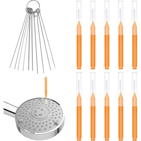 10 Brosse Pommeau Douche, avec 10 Pics de Nettoyage Outil de Nettoyage de Petits Trous Anti-Colmatage Mini Crevasse Poils de Pomme de Douche pour Écart de Buse, Salle de Bain Domestique (1/5)