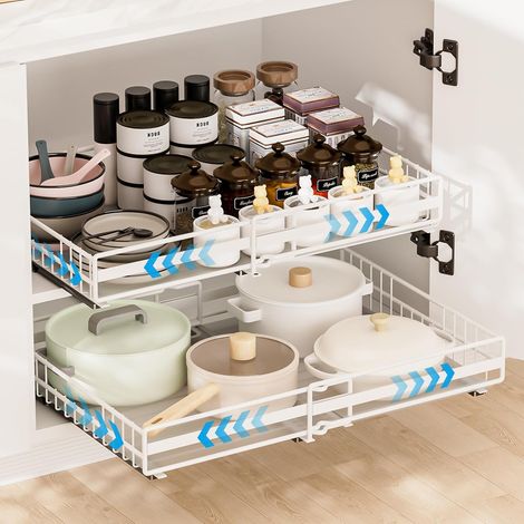2 Pièce Tiroir Télescopique Tiroir Coulissant Cuisine Adhesif Organisateurs D'armoire Coulissants Etagere Rangement Cuisine Telescopique Largeur Réglable (2 Tailles:41x(32-52)x 9 cm/39x(31-50)x9cm (1/5)