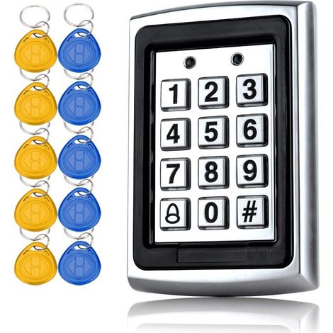 Contrôle d’Accès Digicode Clavier à Code Métallique Étanche Bouton PIN RFID Carte de pour Le système d'entrée de Porte Simple, Keyfobs, utilisateurs (1/5)