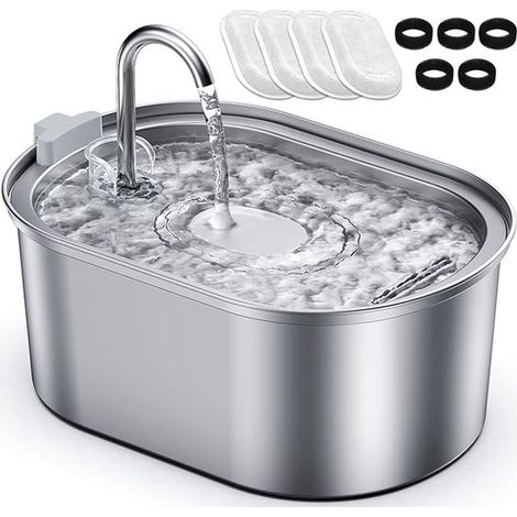 Fuente de agua de acero inoxidable de 3,2 L para gatos, Fuente de agua silenciosa con bomba de 30 dB (1/5)