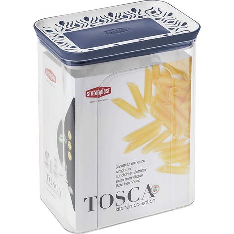 Rechteckiges Tosca-Glas mit 2,2 Liter Fassungsvermögen, Farbe Weiß/Blau, hergestellt von Stefanplast (55651). (1/3)