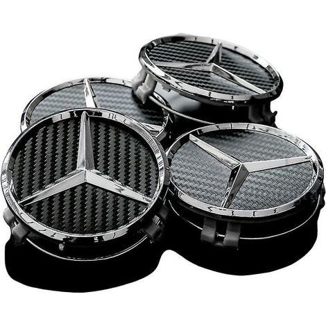 Mercedes 75-mm-Radnabenabdeckungen aus schwarzem Carbon, 4er-Set