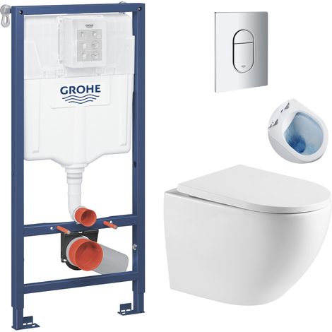 Grohe Pacchetto vaso Bati-support + vaso SAT Fusion senza flangia + sedile Softclose + placca cromata