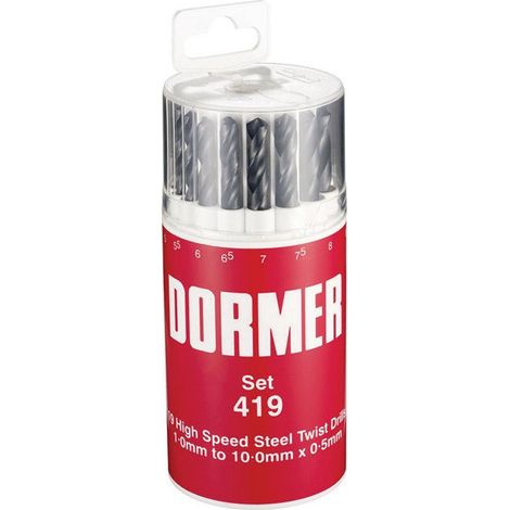 Juego de brocas helicoidales A191 DIN 338 TypeN D.1-10x0.5mm HSS Vaso redondo de 19 piezas DORMER