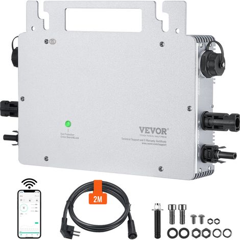 VEVOR Micro inverter per collegamento, 600 W, Micro inverter solare, IP67 Impermeabile Inverter per collegamento alla rete solare DC18-50V antenna WiFi APP, per sistemi di pannelli solari