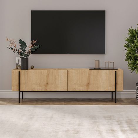 Mobile TV con armadi in effetto legno e dettagli neri 160 cm FRENA