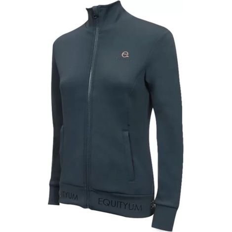 L, Blu: Felpa equitazione da donna in tessuto tecnico Softshell modello Elina con zip e senza cappuccio