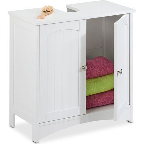 Relaxdays Waschbeckenunterschrank mit 2 Türen, HxBxT: 60 x 60 x 31 cm, aus MDF, Badunterschrank für Waschbecken, weiß