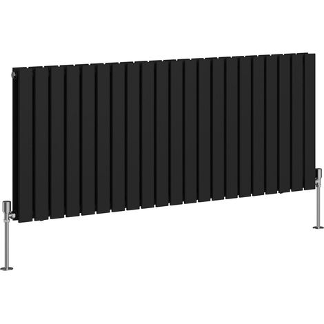 Flat Panel Radiator Central Heating Designer Rads Black with Angle Square Valve Horizontal Double 600x1428mm (1/2)