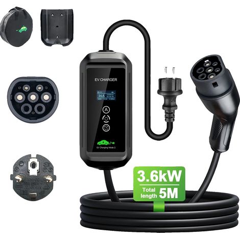 Cargador portátil para vehículos eléctricos, cable de 5 m, potencia de salida de 3,6 kW, 3,6 kW 5 m (1/2)