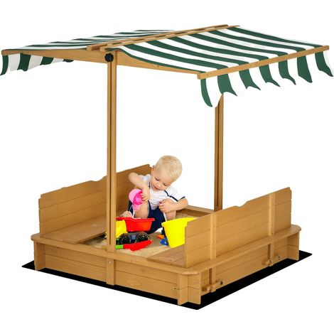 Arenero infantil, toldo regulable en altura, asientos cómodos, color verde. (1/2)