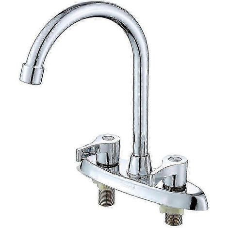 Robinet de cuisine en laiton à double poignée, mitigeur rotatif eau chaude/eau froide pour lavabo. (1/5)