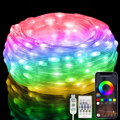 Guirnalda de luces LED RGB multicolor inteligente de 5 m [control por aplicación y mando a distancia], alimentada por USB e impermeable IP65, con control de música y voz para interiores, exteriores, d (1/5)