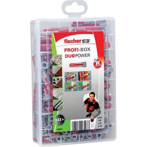 Fischer – Set de chevilles DuoPower 132 pièces – 60x 6x30mm, 60x 8x40mm, 12x 10x50mm – Pour béton cellulaire et matériaux perforés (1/5)