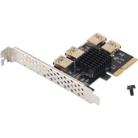 Carte d'extension PCI‑E 1 vers 4 ports PCI Express 16X, adaptateur USB 3.0 pour minage de cryptomonnaie (1/5)
