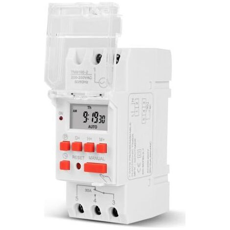 Programmateur Pour Chauffe Eau Électrique, Interrupteur Horaire, Commutateur de Minuterie Numérique 30 A Affichage LCD de Minuterie 1 Seconde Programmateur Digital Relais Temporisé 220V (1/5)