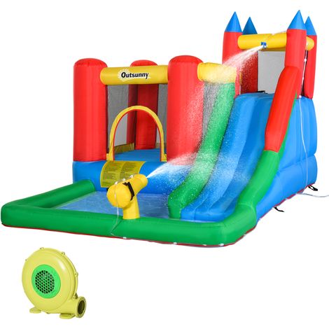 Toboggan gonflable pour enfants 3-8 ans avec piscine, trampoline, max 4 enfants, 330x245x215cm