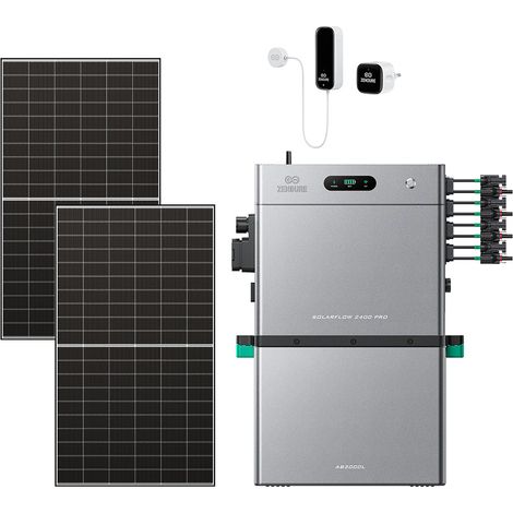 Zendure SolarFlow 2400 Pro – 2400W AC bidirektional, 4800W PV-Eingang, bis 16,8 kWh erweiterbar, Plug & Play, IP65, mit Smart Meter D0 (2.4 kWh), AB3000L (2,88 kWh), 500W×2 bifazialen Panels